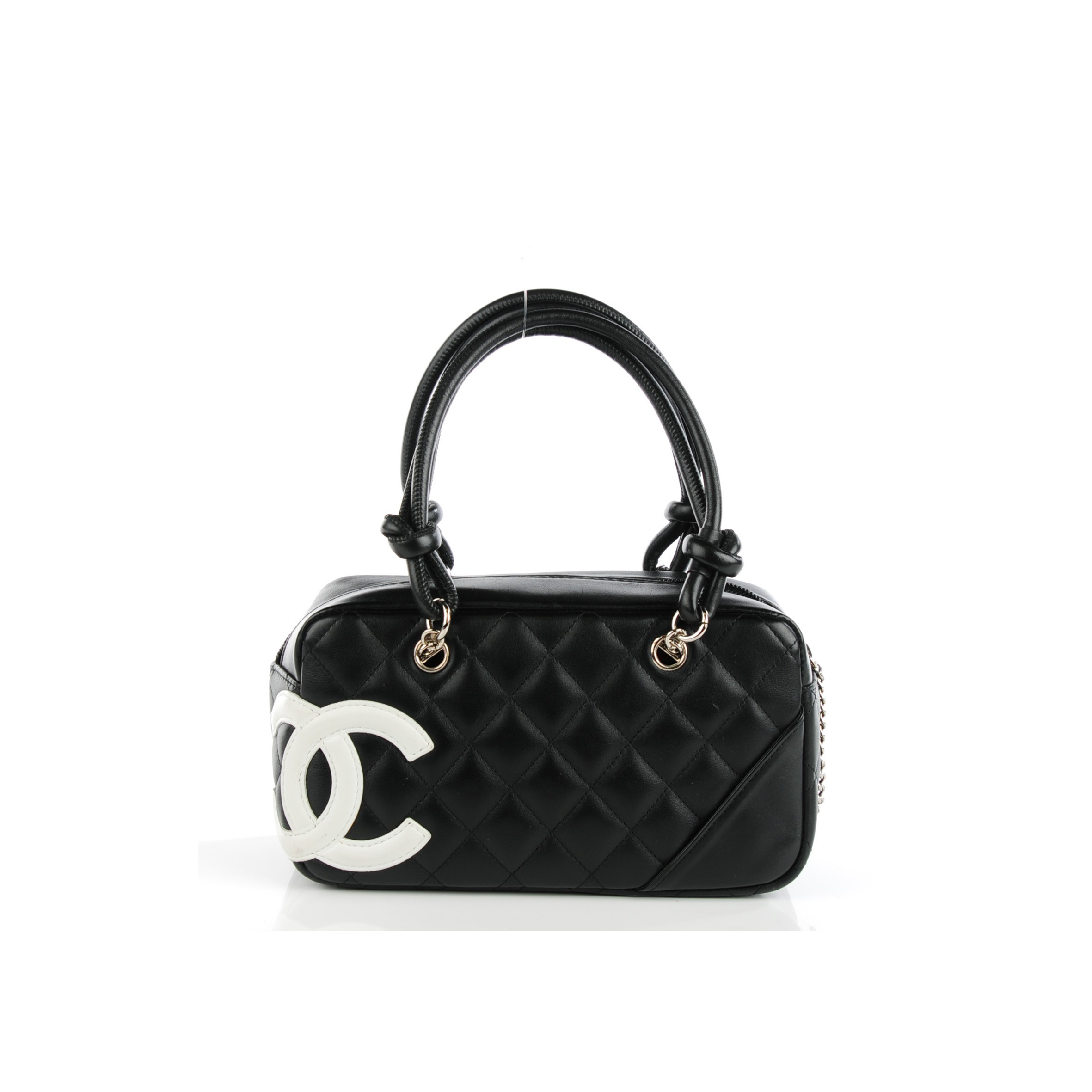 CHANEL CALFSKIN QUILTED SMALL CAMBON BOWLER BLACK WHITE A29792 (21*12*9cm)